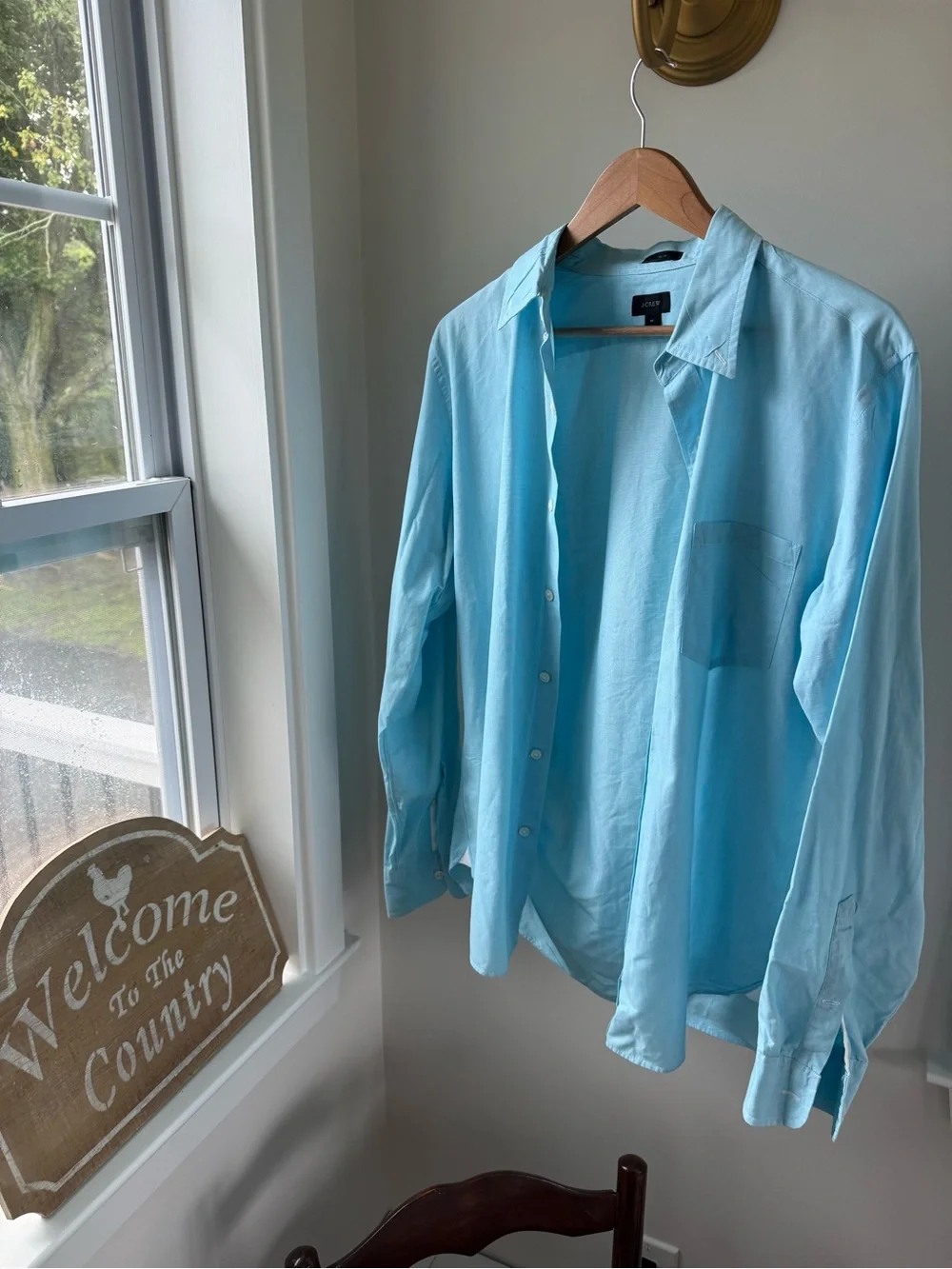 Light Blue J Crew Men's Button-Up Shirt